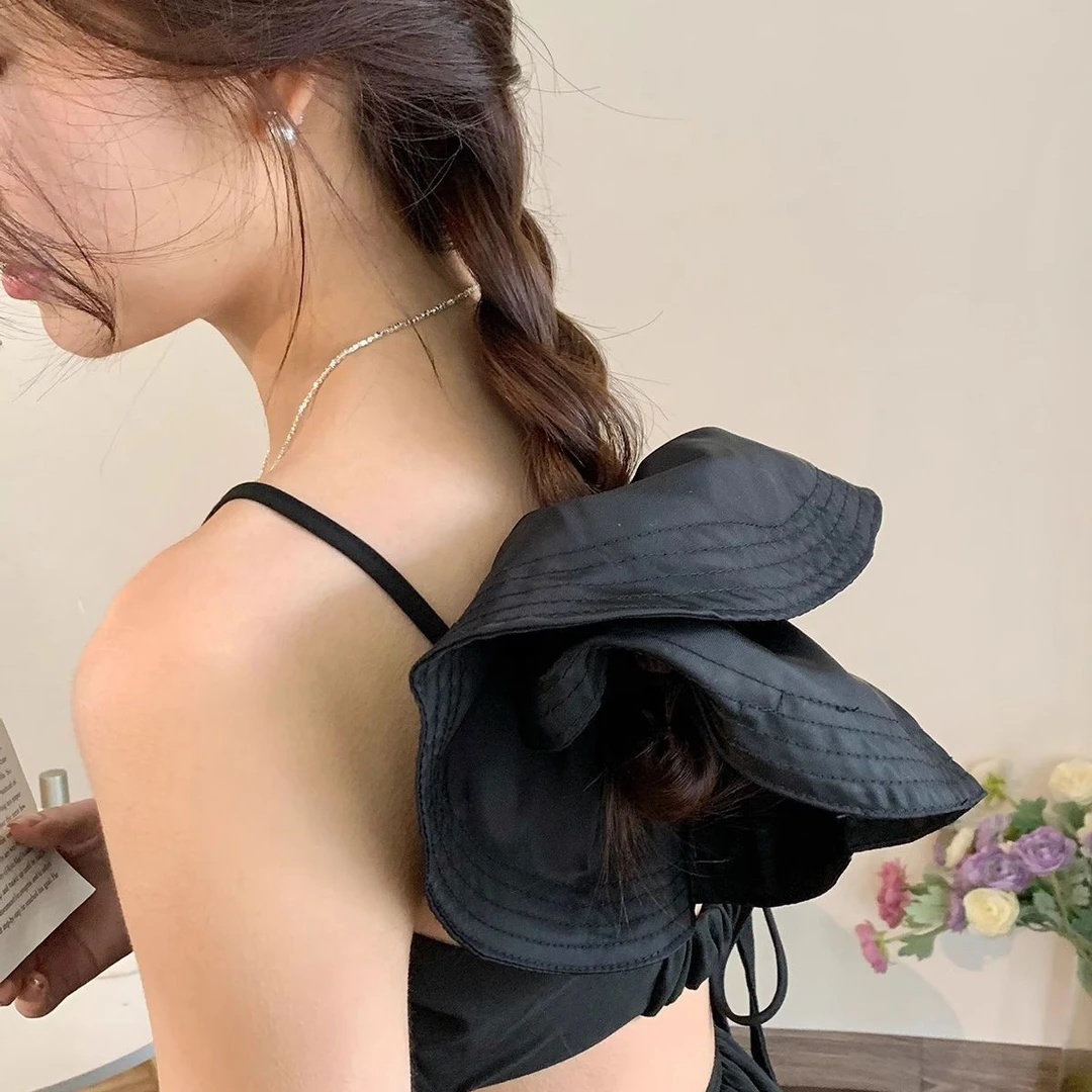 感新款超大氛围感法式复古时尚公主落难大肠发圈头饰发饰缎面黑色