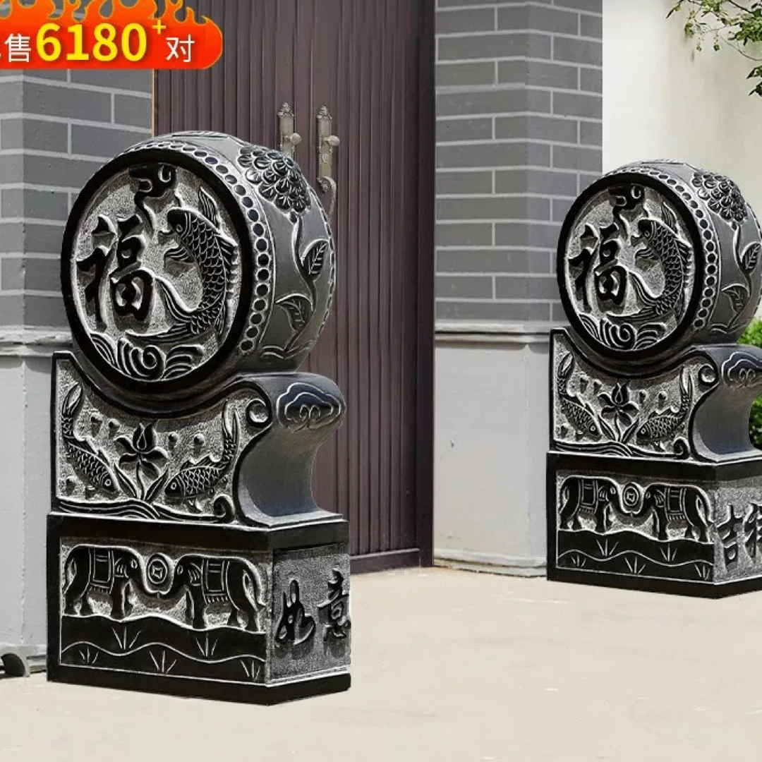 青石门墩抱鼓一对青石仿古做旧门当户对石貔貅小象石鼓定金