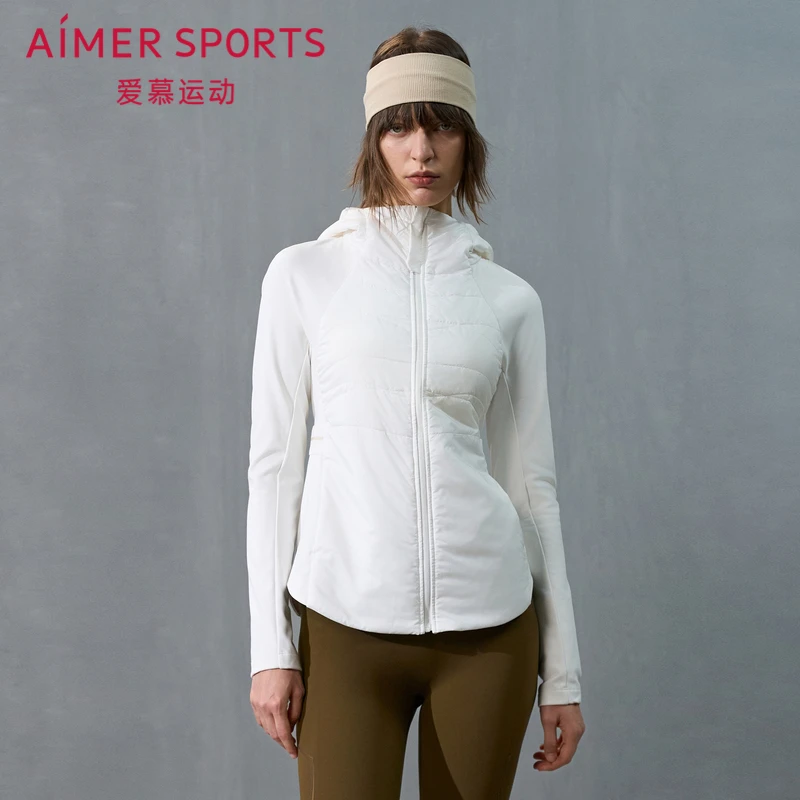 AIMER MOVE/爱慕运动轻薄棉服温暖秋冬带帽拉链棉外套AS144T61