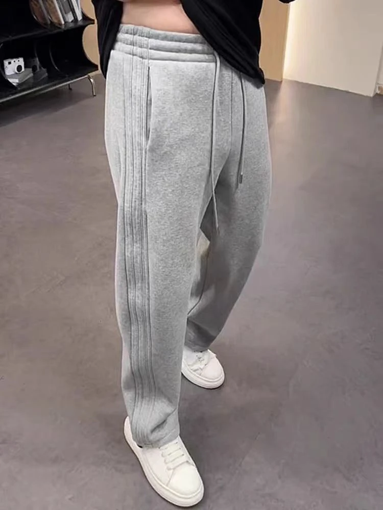 冬季加绒加厚重工压褶立裁香蕉裤宽松阔腿情侣款廓形弯刀休闲卫裤