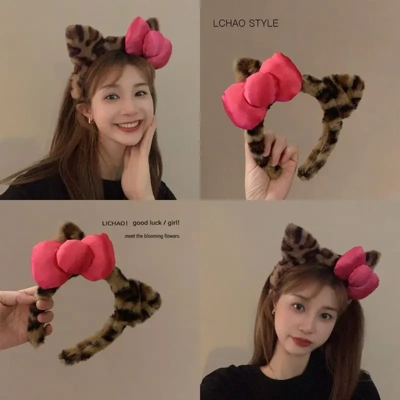 可爱粉蝴蝶结个性网红头饰毛绒发箍猫耳朵头箍女秋冬洗脸压发发卡