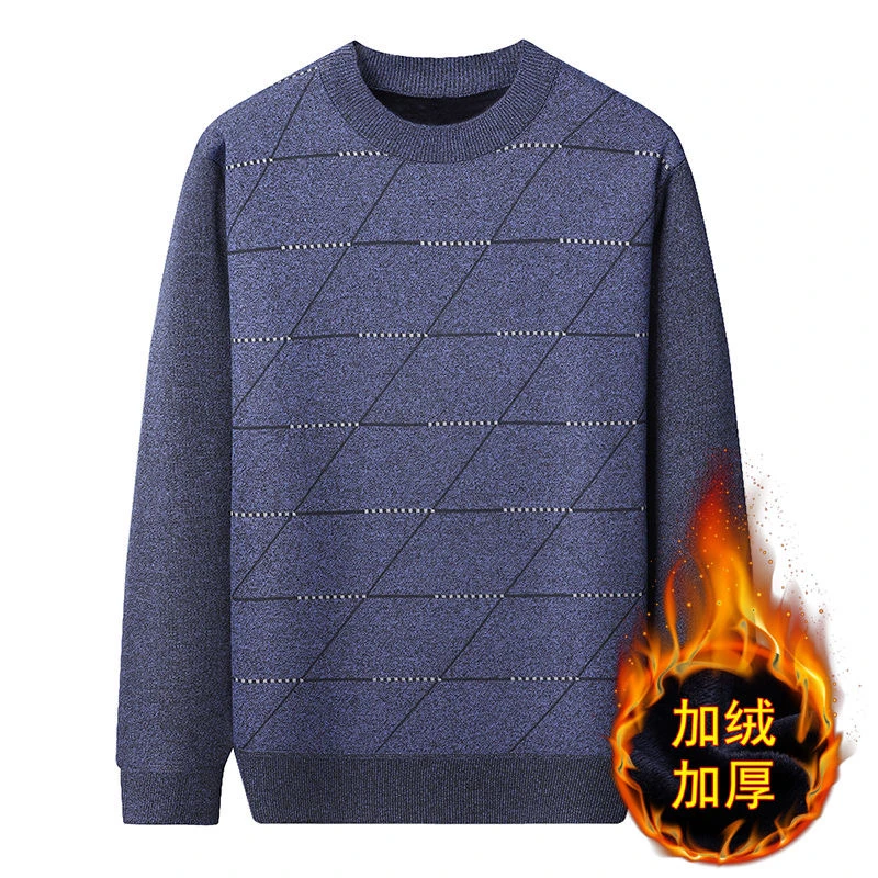 男士毛衣男加绒加厚保暖圆领针织衫冬装爸爸装
