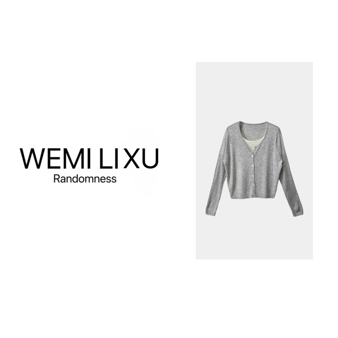 WEMI LIXU“法式香颂”时尚拼色假两件毛针织衫修身秋高智淡人6636