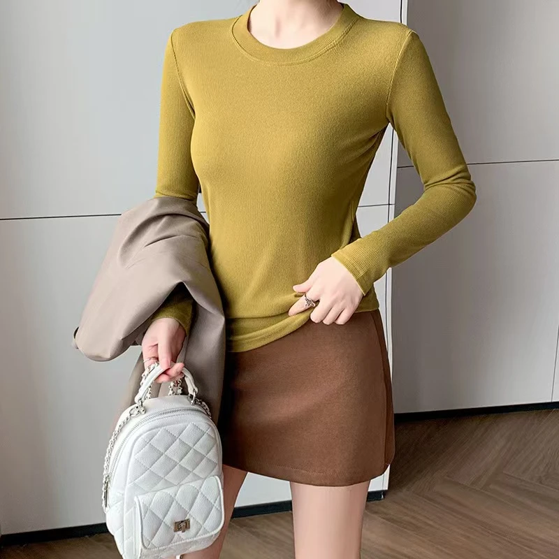 春秋冬新款大码圆领打底衫200斤胖mm女装内搭修身显瘦长袖20246