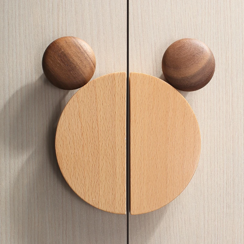 原木儿童衣柜拉手可爱儿童房米奇鼠卡通拉手实木衣柜门半圆形把手