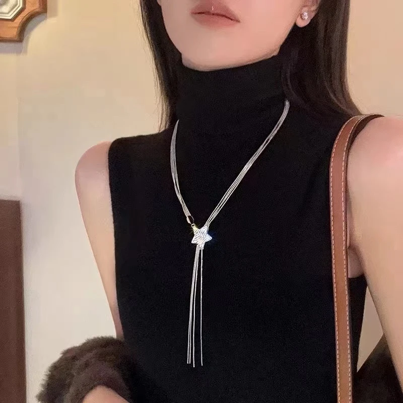 合金项链 多层星星流苏项链轻奢高级感冷淡风百搭毛衣链颈链女
