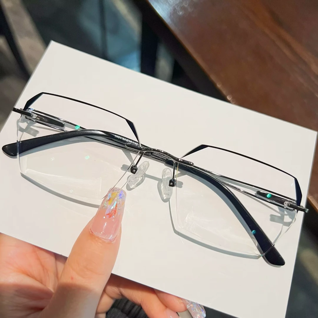 切边无框眼镜框镜男时尚个性男款网红散光防蓝光眉毛黑大框多边形