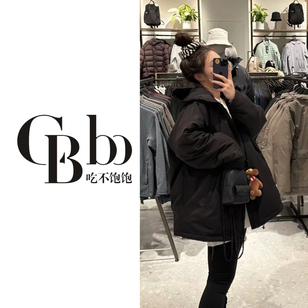 【吃不饱饱】大码 夜色四重奏 连帽简约外套宽松复古棉服005