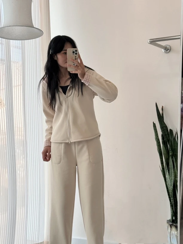 休闲卫衣套装松弛感连帽外套直筒裤家居两件套