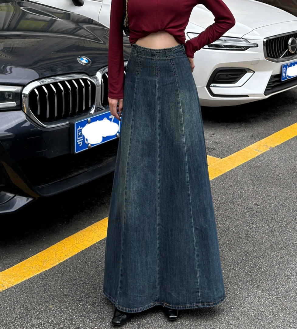 【大琳】复古显瘦高腰A字半身裙女春季小众拼接牛仔裙洋气减龄裙子