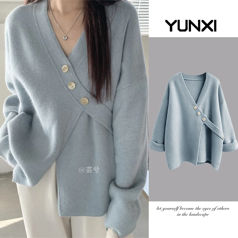 大码女装秋冬季2023新款高级感时尚洋气针织毛衣女遮肚子显瘦上衣