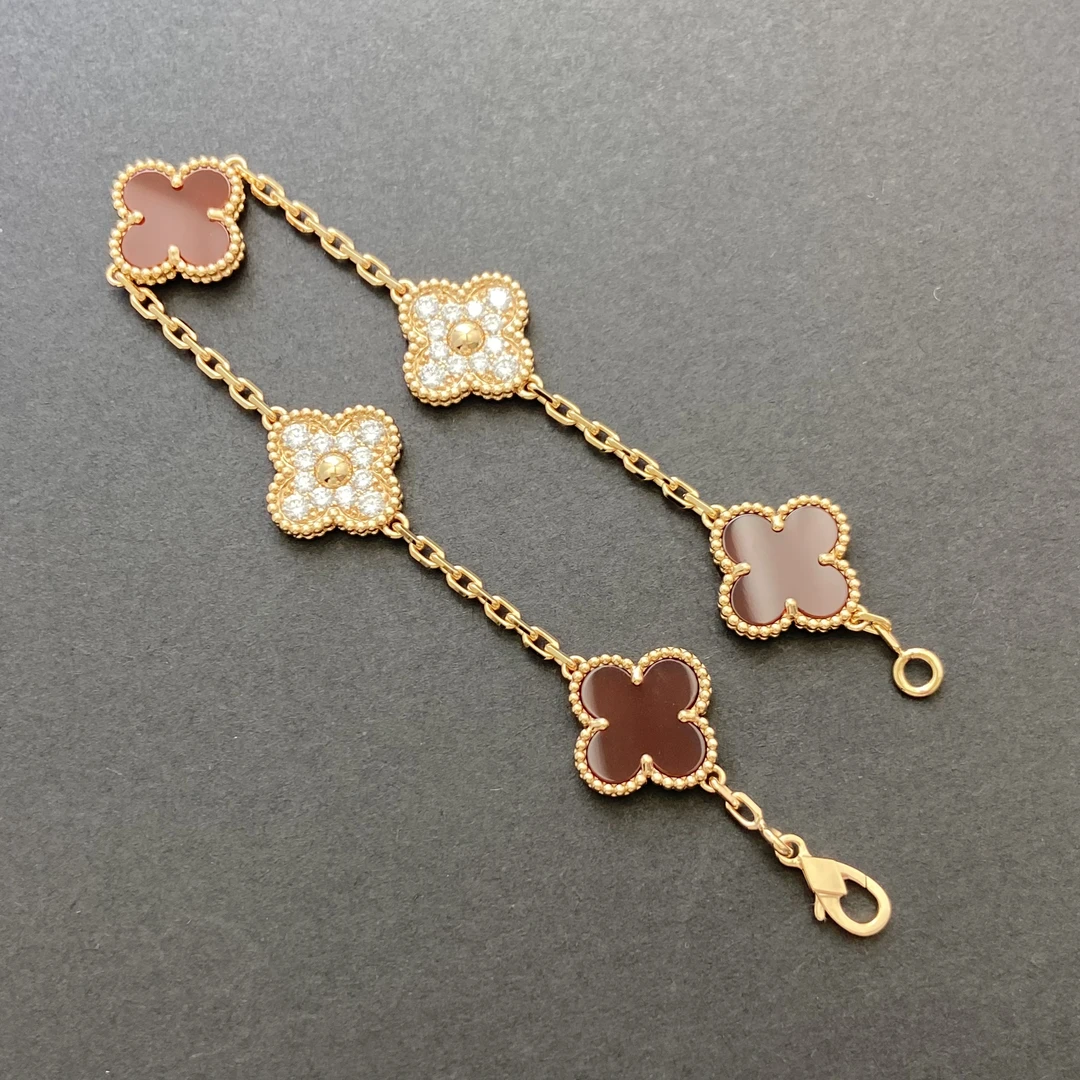 实验室培育钻石18K枚 红色五花间钻手链时尚百搭款培育钻五花手链