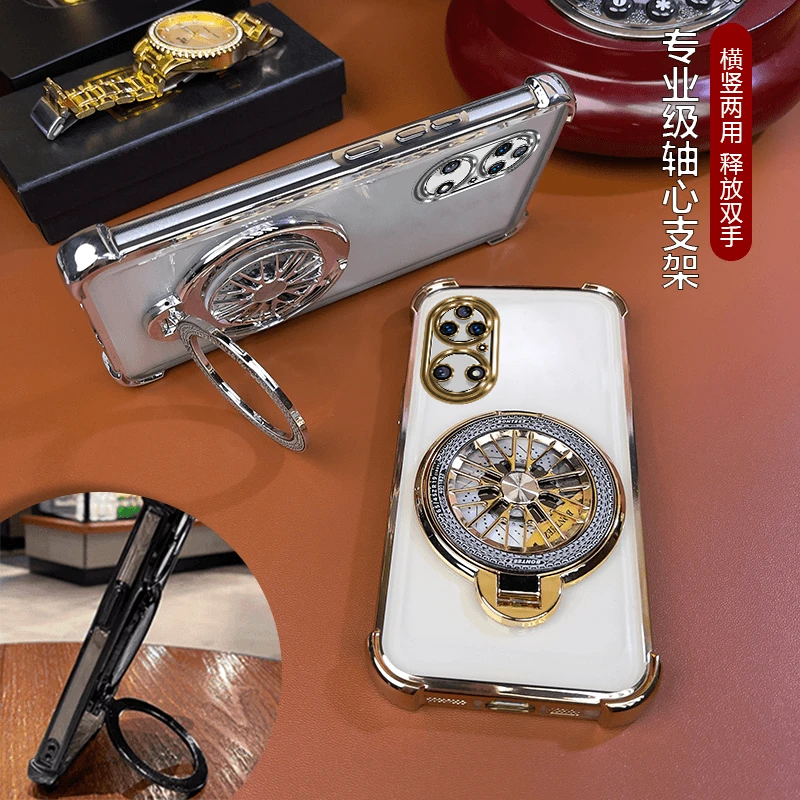 适用【华为P50Pro】手机壳电镀四角防摔创意解压陀螺旋转支架