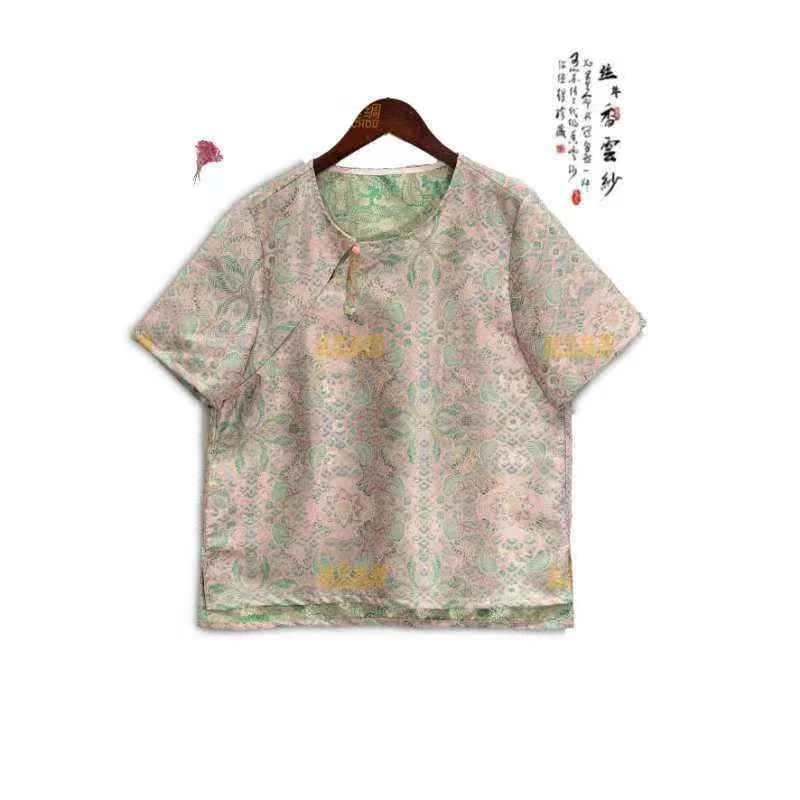 丝年.金枝玉叶｜夏季新款新中式国风宽松圆领斜肩小衫-4990