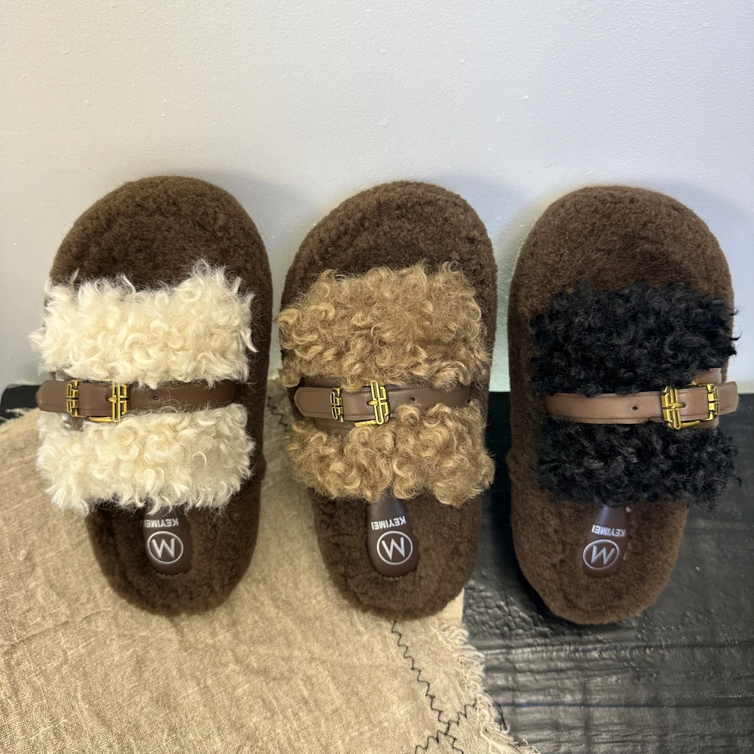 2024年秋冬季新款网红百搭厚底美拉德泰迪卷软底时尚毛毛拖鞋女