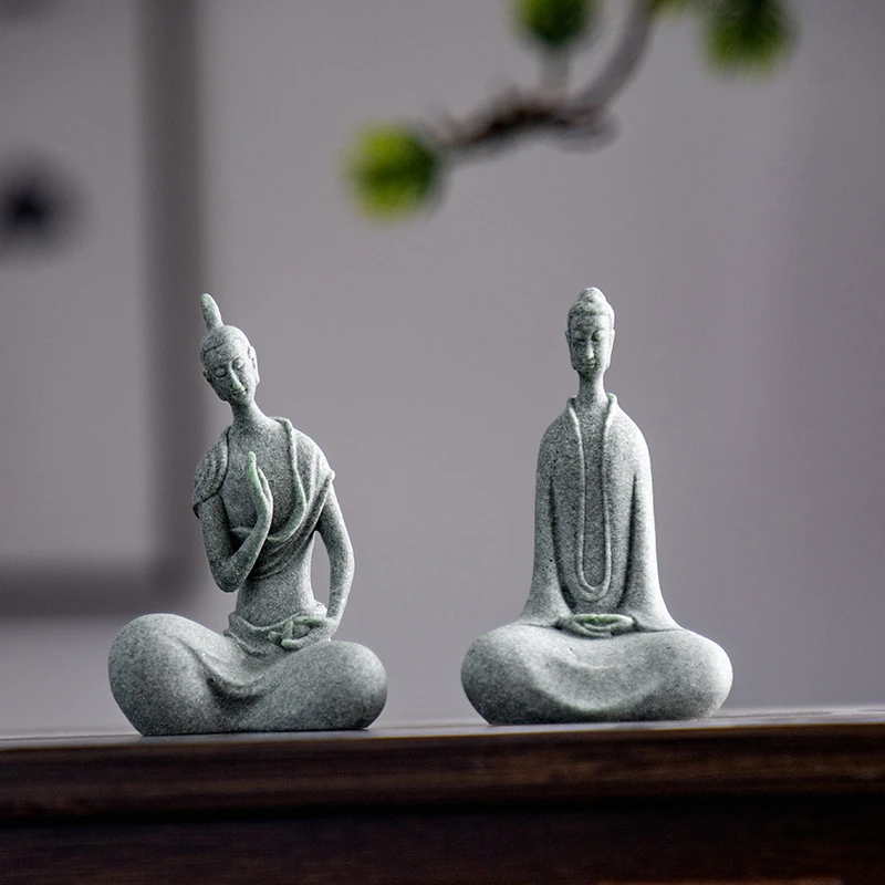 茶玩青砂石北魏禅意小沙弥和尚桌面摆件鱼缸香道古风微景观创意