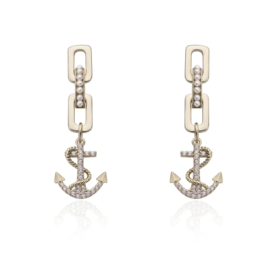 铜合金仿珍珠耳饰 海上船之锚耳环-1098