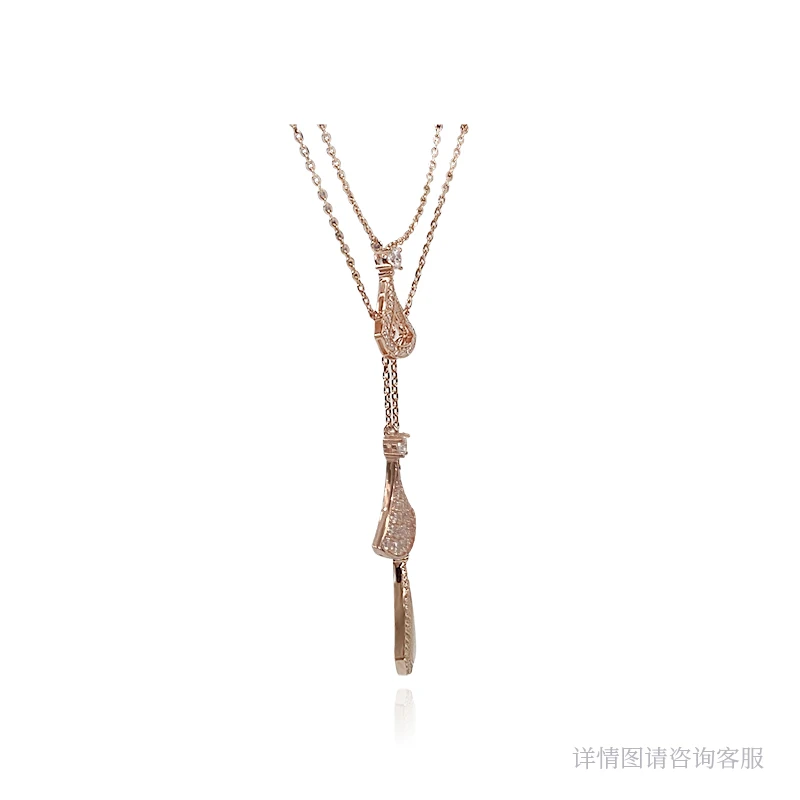 坠链均925银合成锆石 母贝满镶多裙链-9296