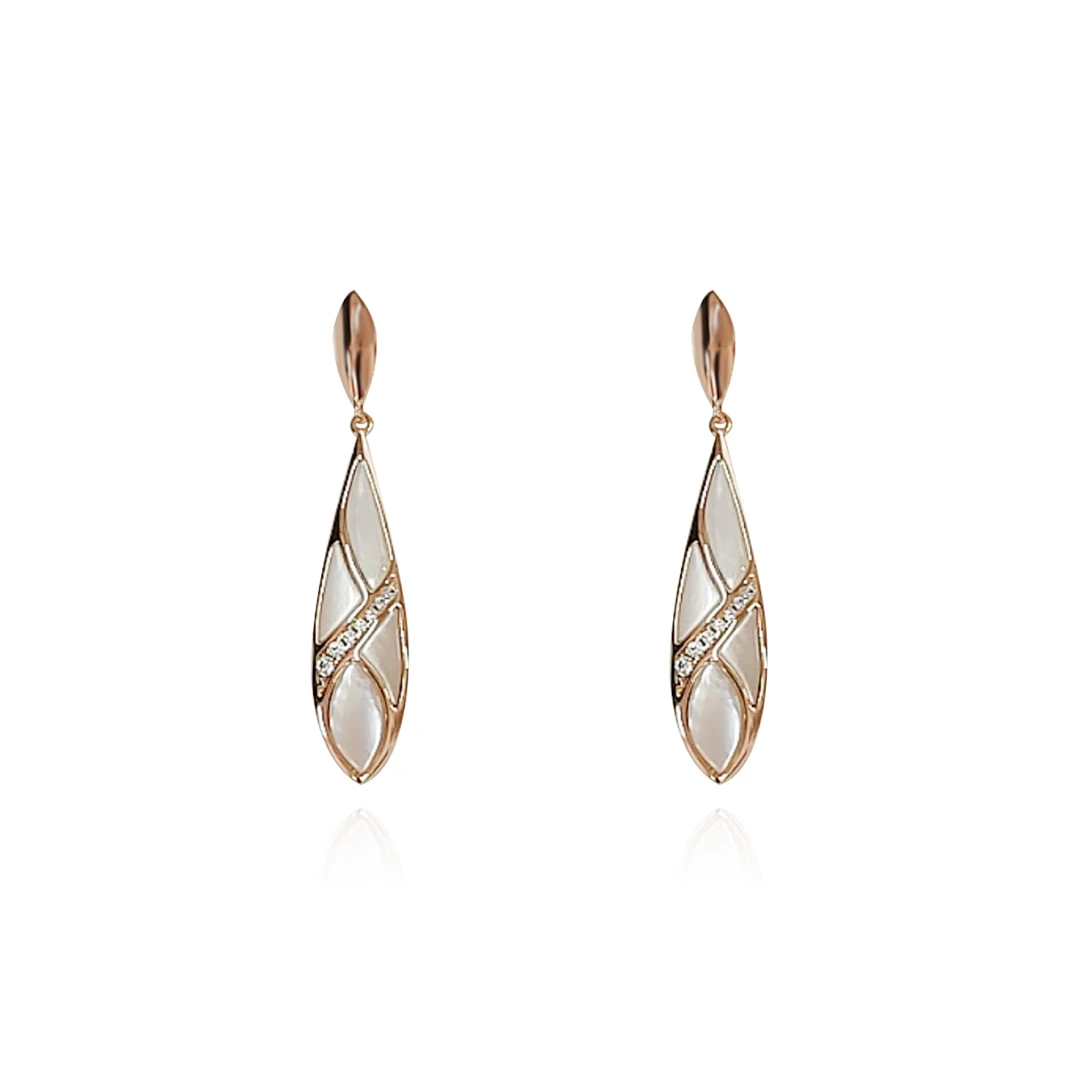 铜合金合成锆石耳饰 母贝精抛水滴耳坠-6559