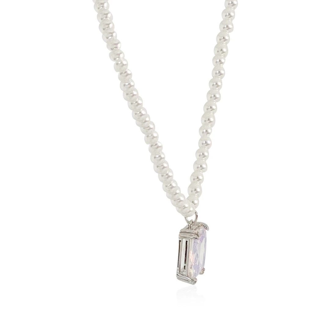 合金合成锆石项链 幻彩极光方糖项链-9049