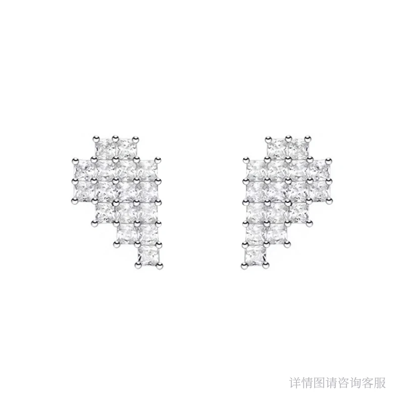 铜合金合成锆石耳饰 闪耀爱心小方糖耳环-6192