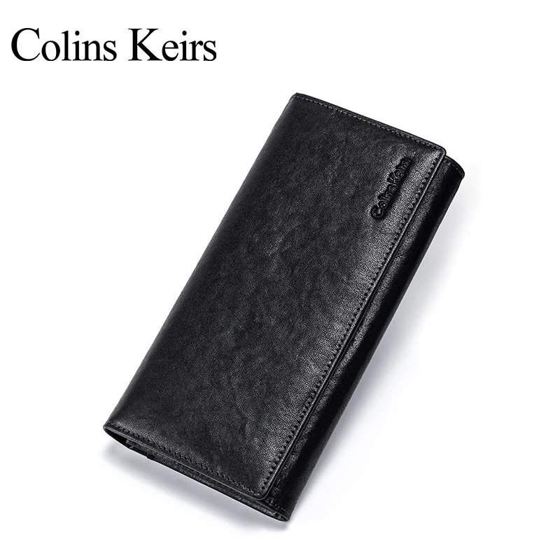 Colins Keirs钱包男士长款真皮头层牛皮多功能皮夹竖款多卡位钱夹