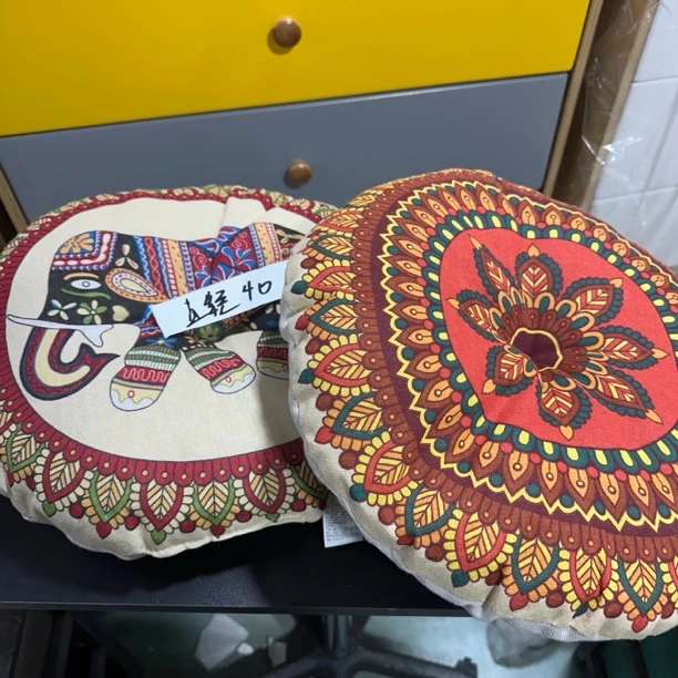 A049加厚圆形坐垫榻榻米垫子家用棉麻地上椅垫懒