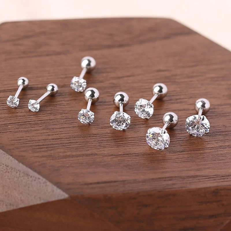 合金耳饰 925银针锆石螺丝拧耳钉女洗澡睡觉免摘养耳洞高级感饰品