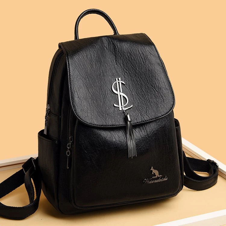 威森袋鼠新款女士双肩包质感时尚百搭潮流旅行背包大容量软皮