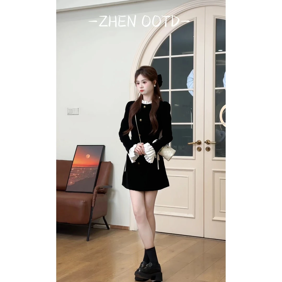 浩哥严选●艾莉丝显瘦时尚气质设计感长袖法式D3LYQ1625连衣裙预