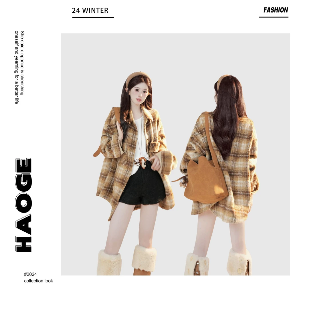 浩哥严选●英伦腔调Q4WT3528A外套预时尚复古宽格子秋冬小众设计感