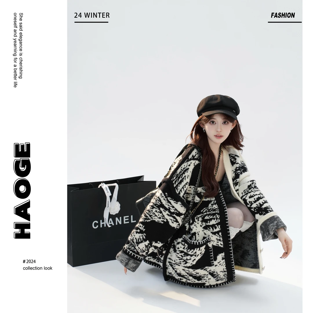 浩哥严选●毕加索Q4MY1801A黑白艺术风针织开衫毛衣时尚休闲气质