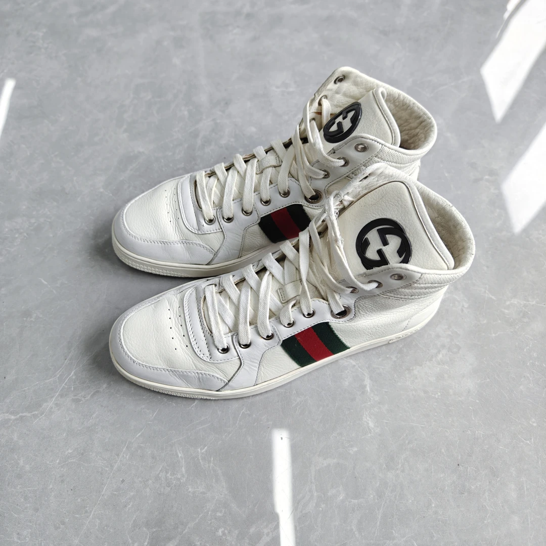 95新 GUCCI/古驰 41.5码/高帮大logo时尚板鞋/无盒鞋面轻微磨损