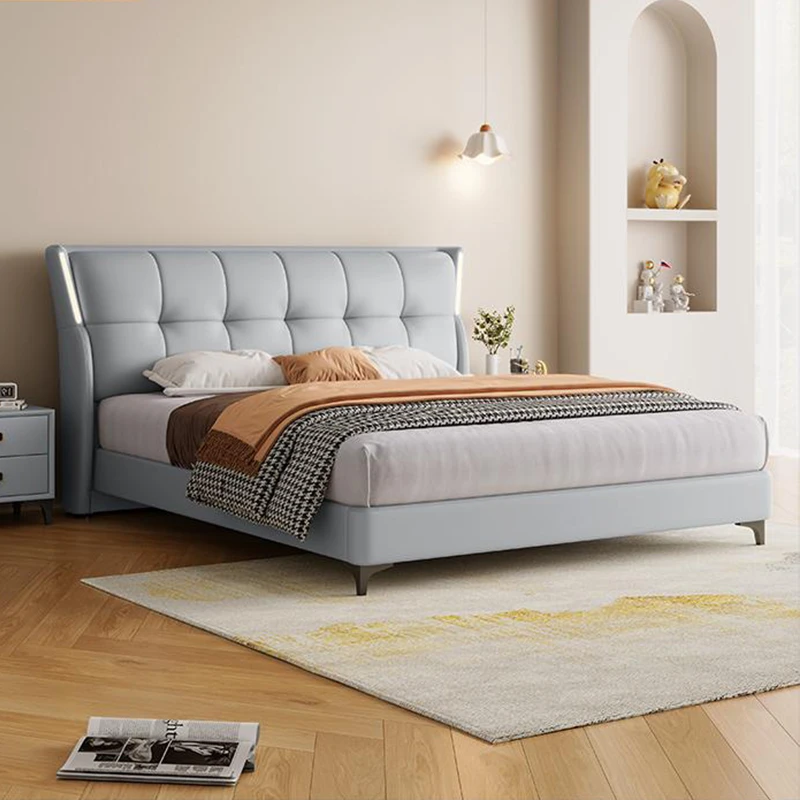 真皮轻奢主卧大小户型双人床婚床现代简约实木软包储物皮艺床儿童