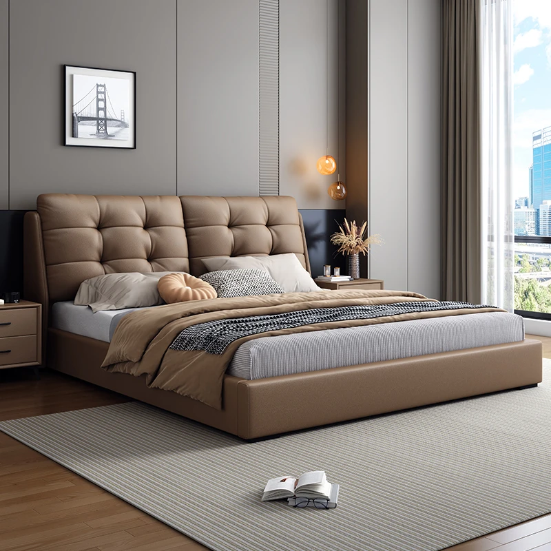 意式泡芙床奶油风主卧双人床现代简约小户型棉花糖真皮床轻奢