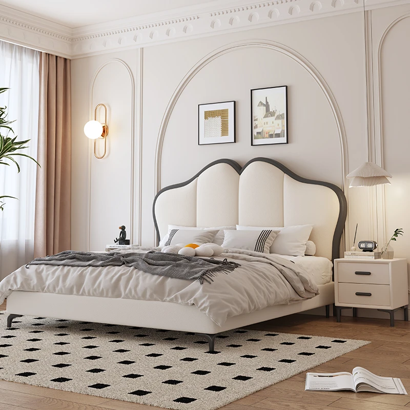 法式床奶油风床现代简约轻奢主卧1.8米双人床蝴蝶床儿童软包皮床