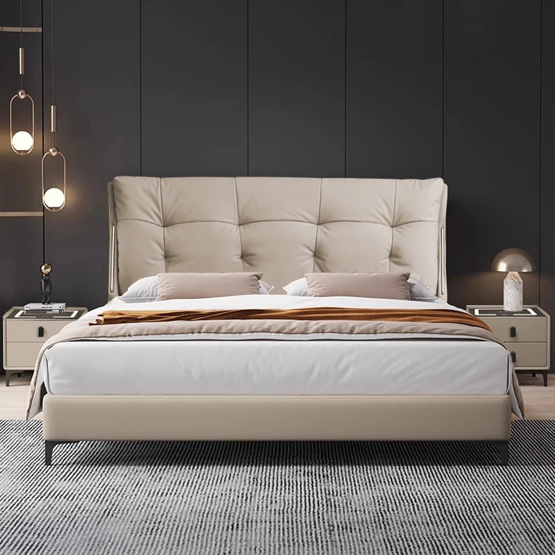 意式轻奢大床真皮床现代简约主卧床实木床婚床储物主卧室大床