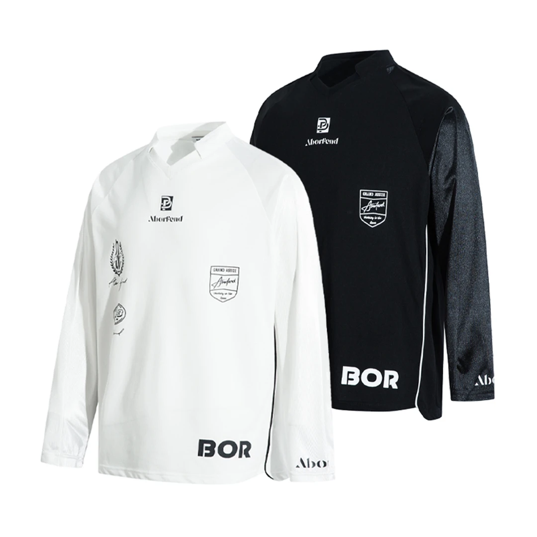 BORFEND原创美式复古V领长袖球衣设计感宽松卫衣男女潮牌上衣春秋