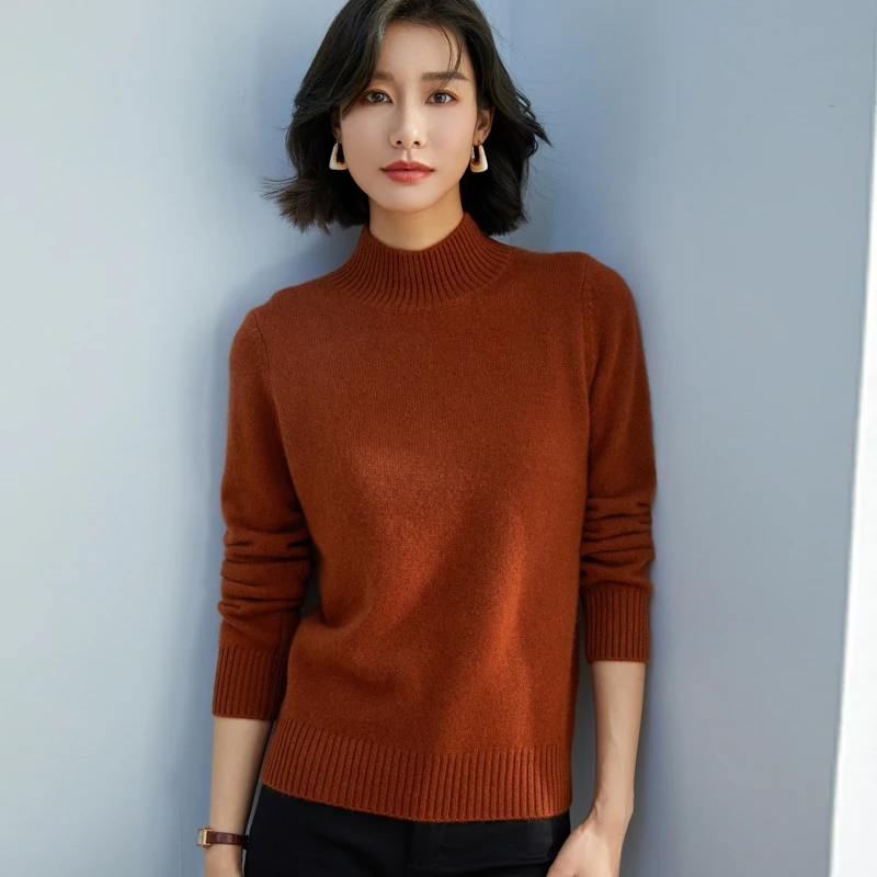 【精品纯山羊绒】双股加厚平面纯色半高领羊绒衫纯色女士HH2209