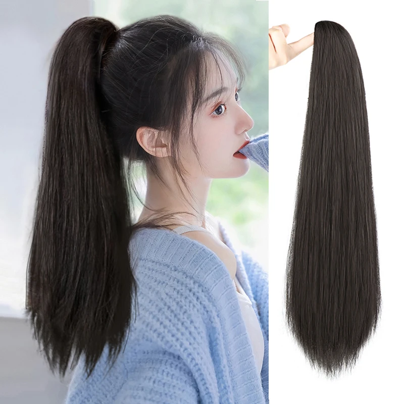 假发马尾辫子女长发自然仿真人抓夹式直发双马尾假发片可扎低马尾