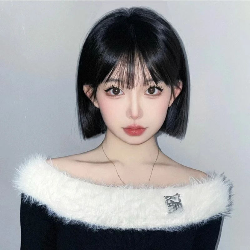 假发女短发直发网红漫画刘海一刀切齐耳波波头自然暗黑系全头套式
