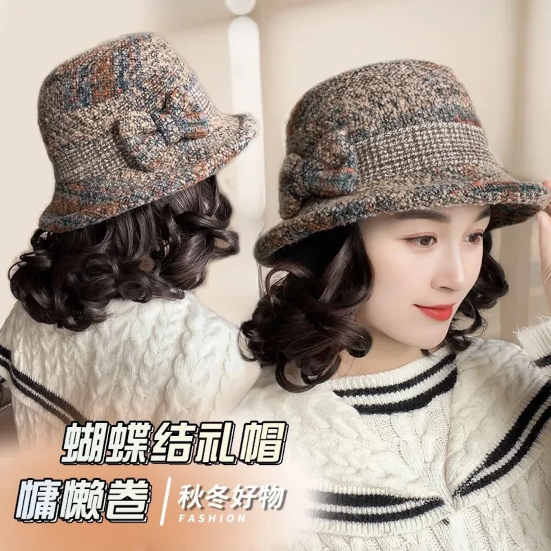 2024新款秋冬保暖妈妈帽子假发一体时尚减龄逼真自然帽子假发一体
