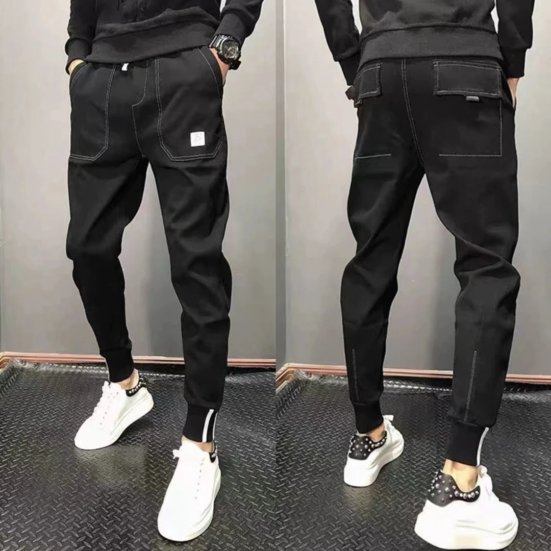 秋季新款男士束脚工装裤修身韩版潮流束脚裤网红痞帅炸街休闲裤