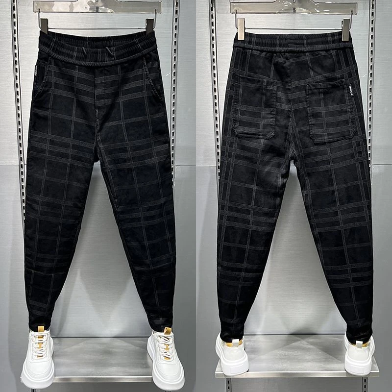 2025秋季休闲裤束脚裤韩版潮流小脚裤男士百搭印花哈伦裤格子裤
