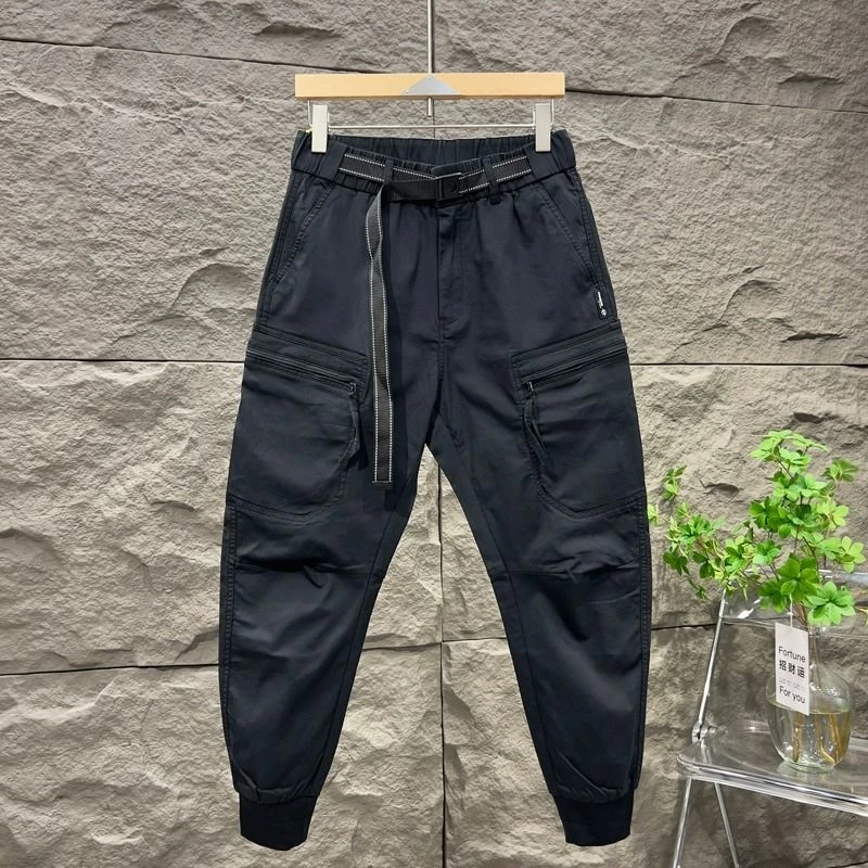 秋季黑色潮牌痞帅弹力工装裤男士束脚裤修身小脚裤宽松美式休闲裤