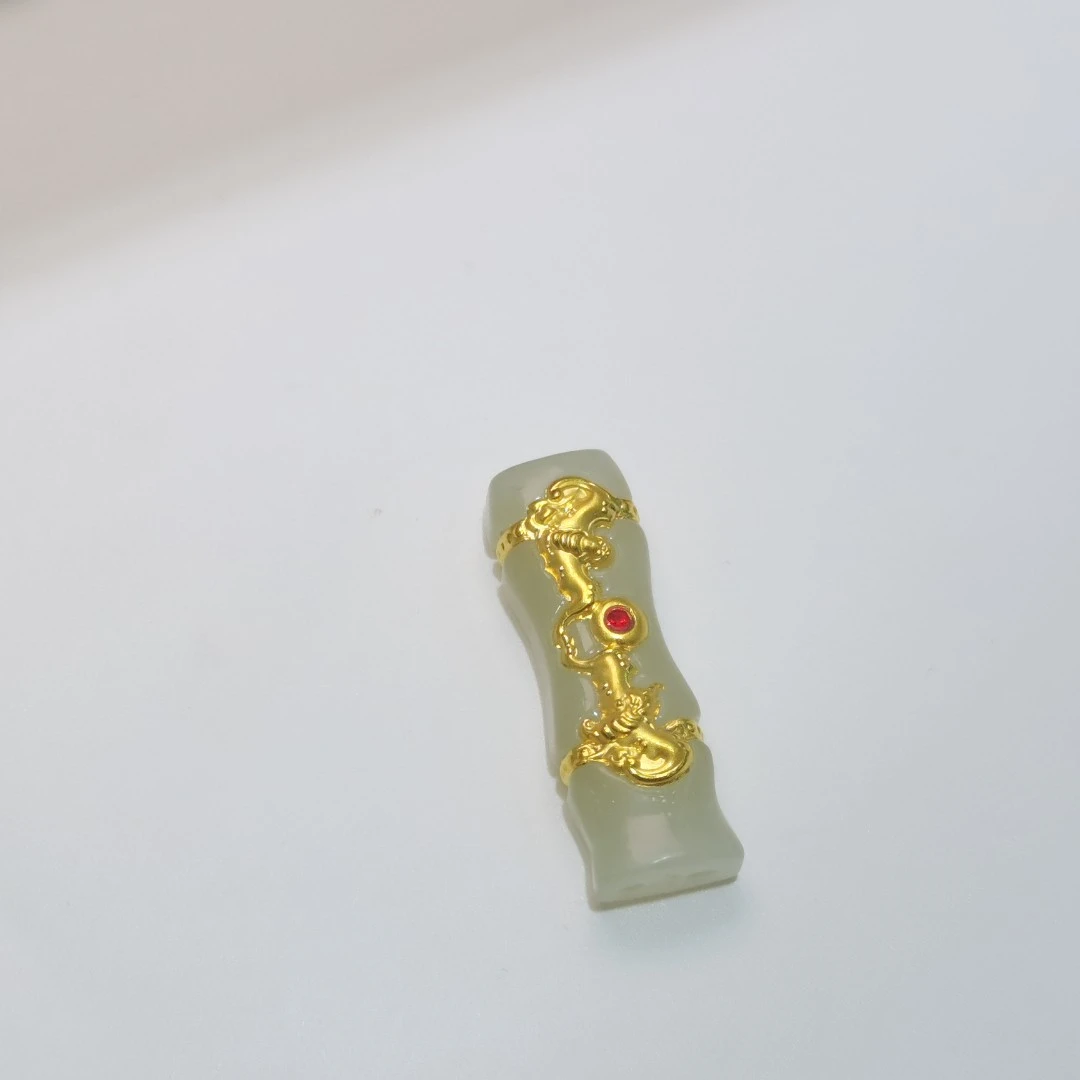 足金和田玉竹节吊坠赠链【多样性发其一】