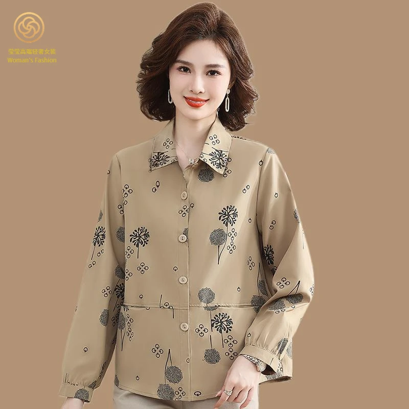 气质妈妈春秋外套时尚洋气轻薄上衣2024新款中老年女士秋装衬衣夹