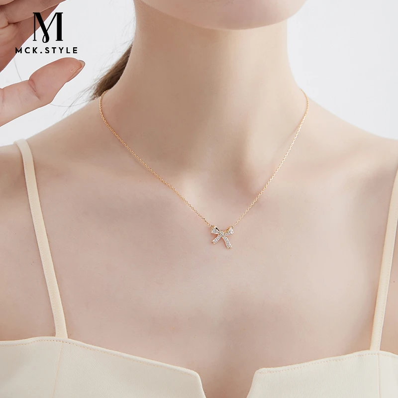 mck 合金项链 蝴蝶结项链女夏季轻奢小众设计感锁骨链小香风颈链