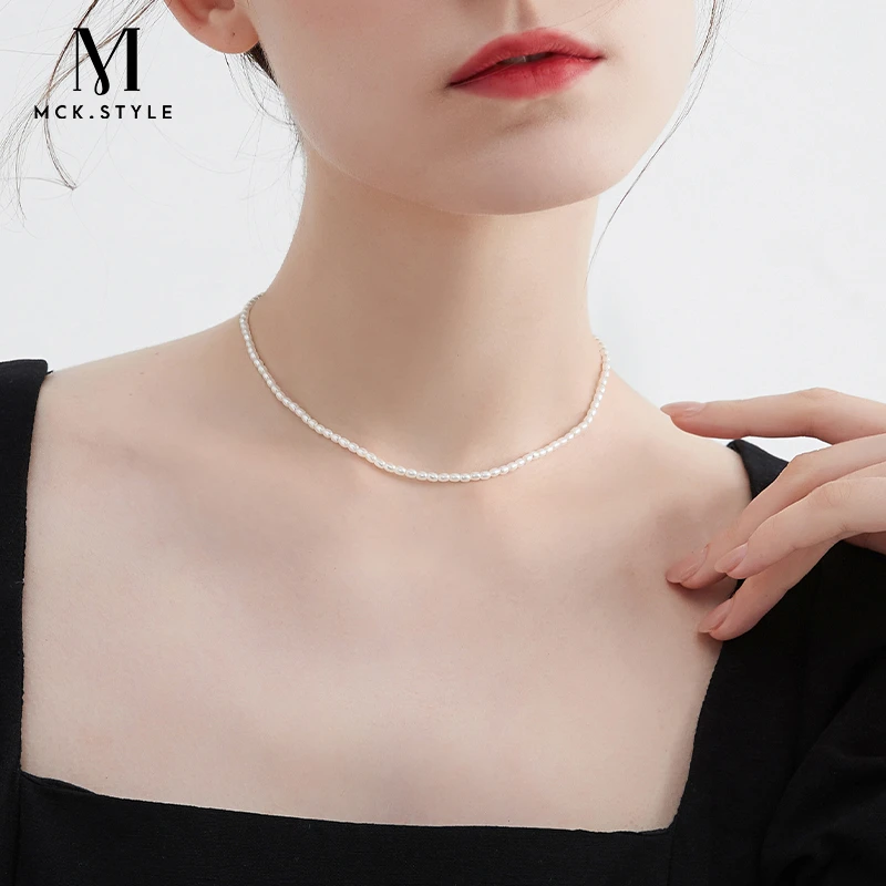 mck 合金仿珍珠项链 法式仿珍珠项链女2024新款素链小米珠锁骨链