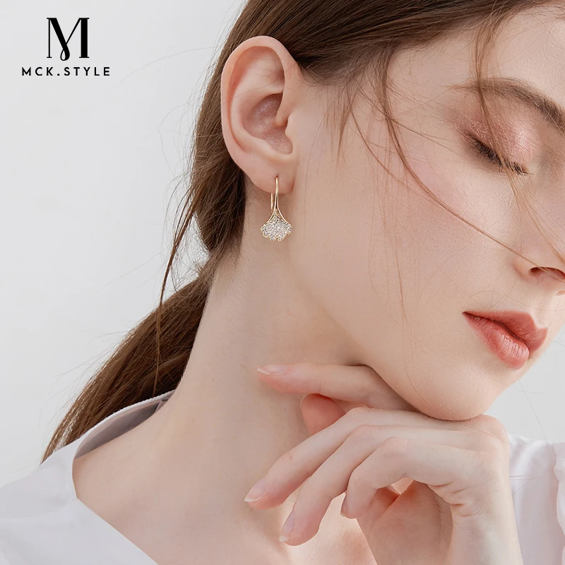 mck 合金合成锆石耳饰 银杏叶耳环女高级感耳钉2024年新款潮耳饰